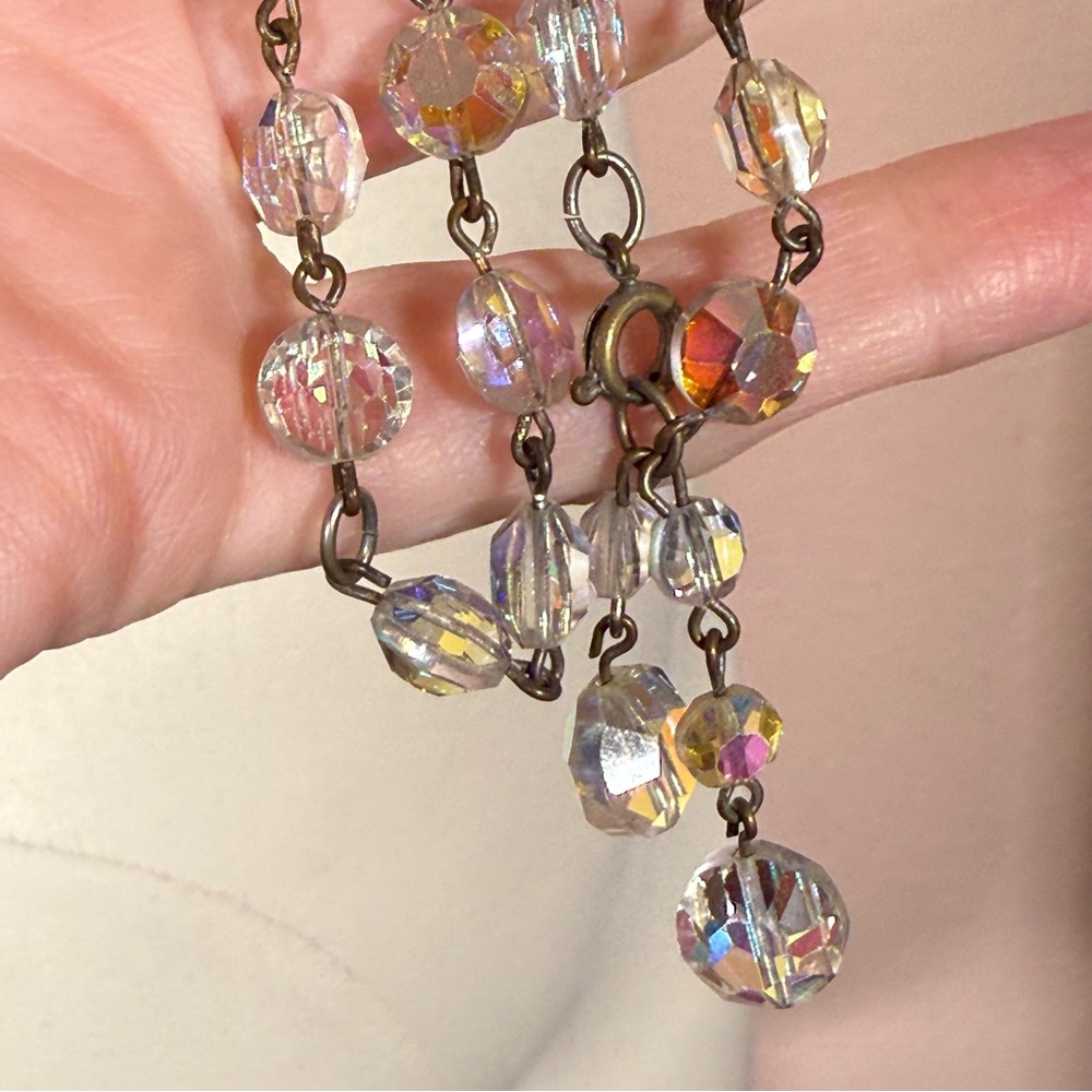 Vintage 1940’s Retro art deco aurora borealis glass crystal choker necklace 16in - Picture 4 of 13